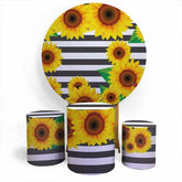 Aperturee Sunflower And Black White Round Birthday Backdrop Kit